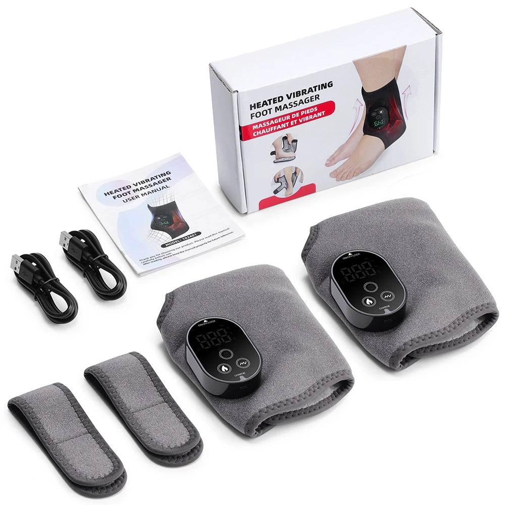 Masajeador de pies con doble motor, 6 niveles de calor, 3 niveles de vibración, masaje de pies y tobillos, compresa caliente y soporte de protección.