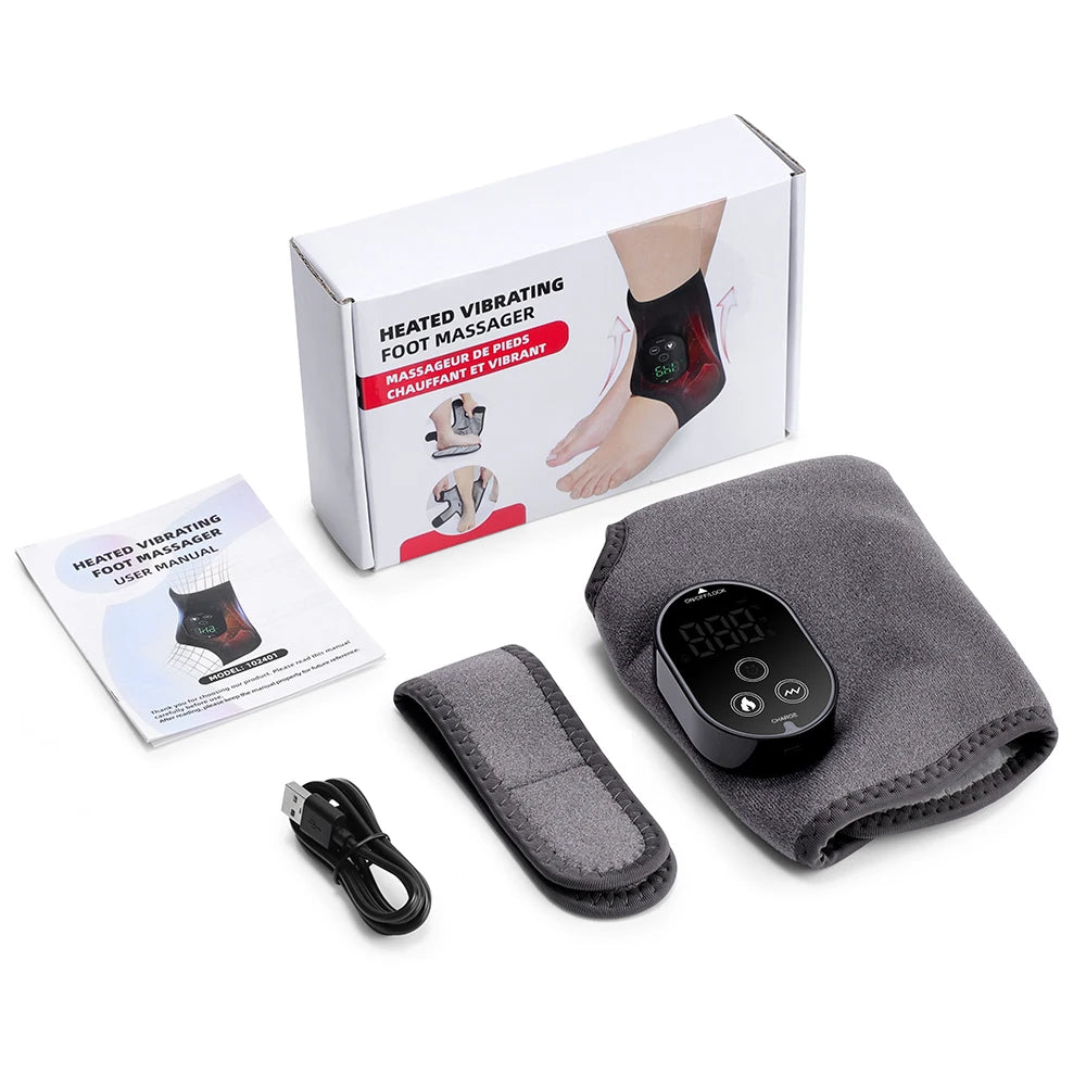 Masajeador de pies con doble motor, 6 niveles de calor, 3 niveles de vibración, masaje de pies y tobillos, compresa caliente y soporte de protección.