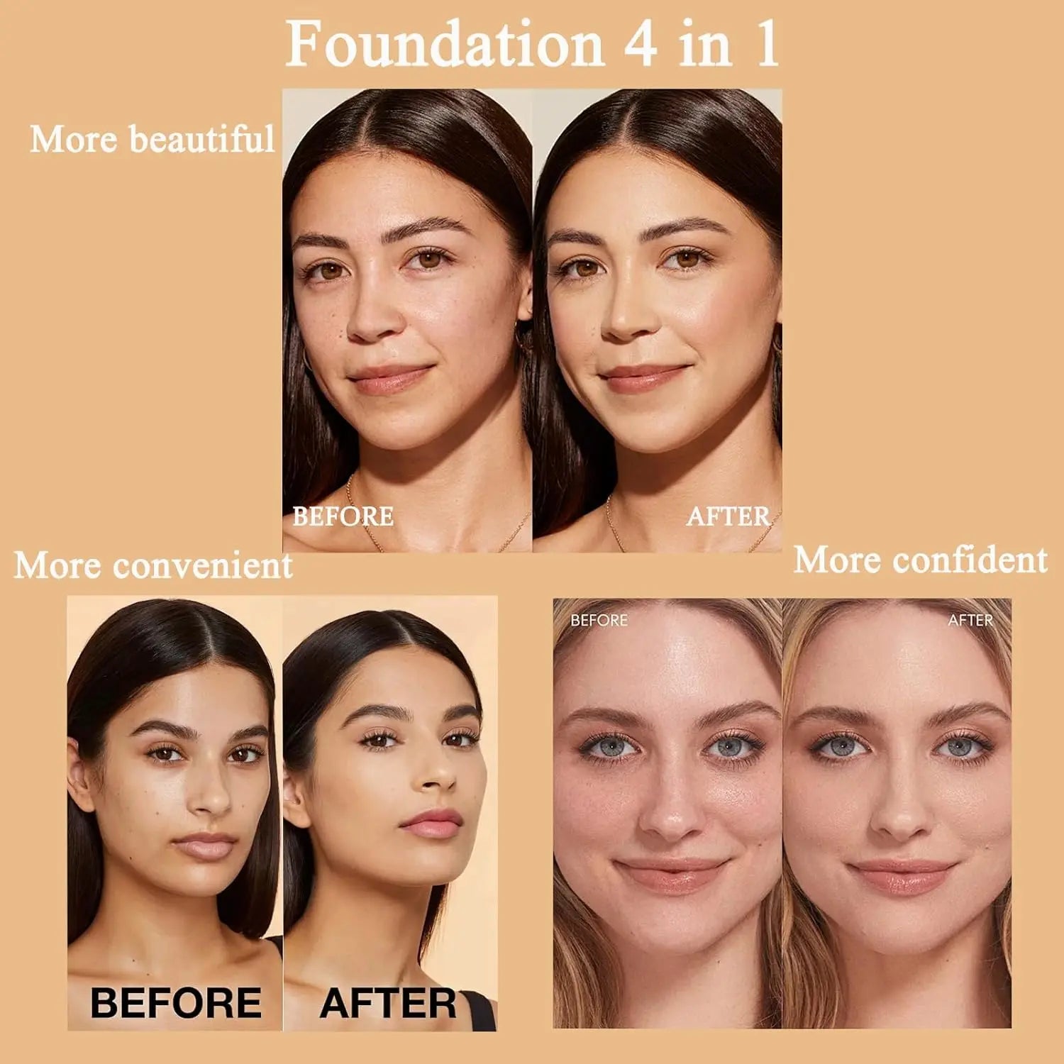 Base de maquillaje 4 en 1 que cambia de color: hidratante, corrector, protección solar, larga duración y resistente al agua.