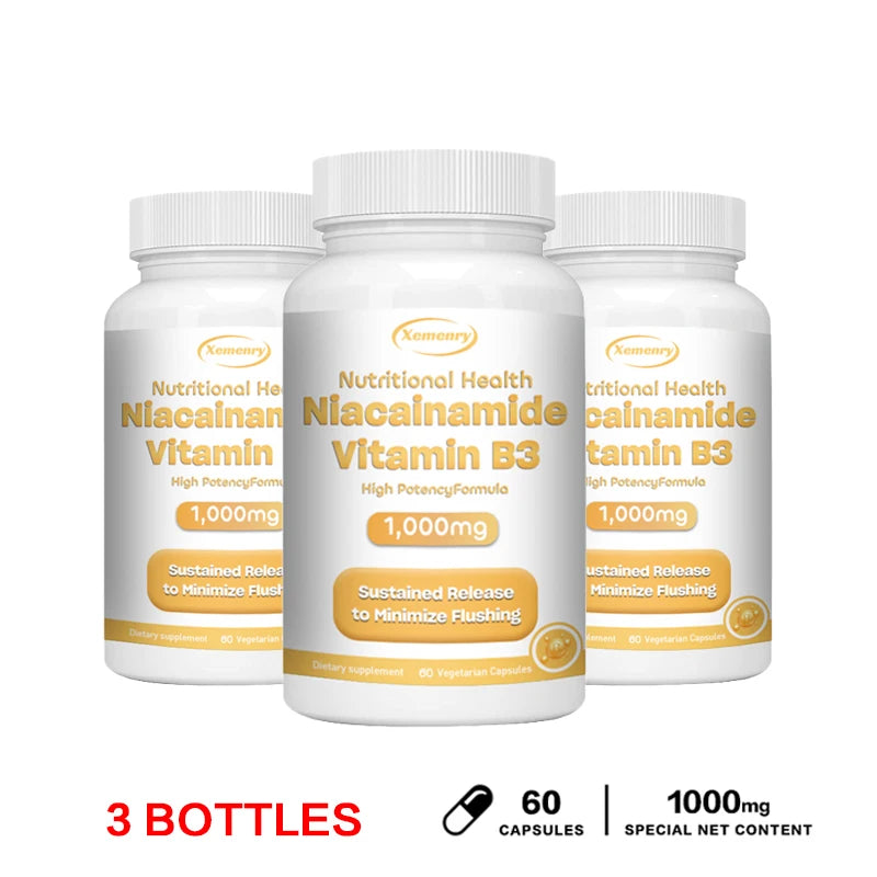 Cápsulas de niacinamida (vitamina B3): favorecen la función cerebral y la salud cardiovascular, aumentan la producción de energía y refuerzan el sistema inmunitario.