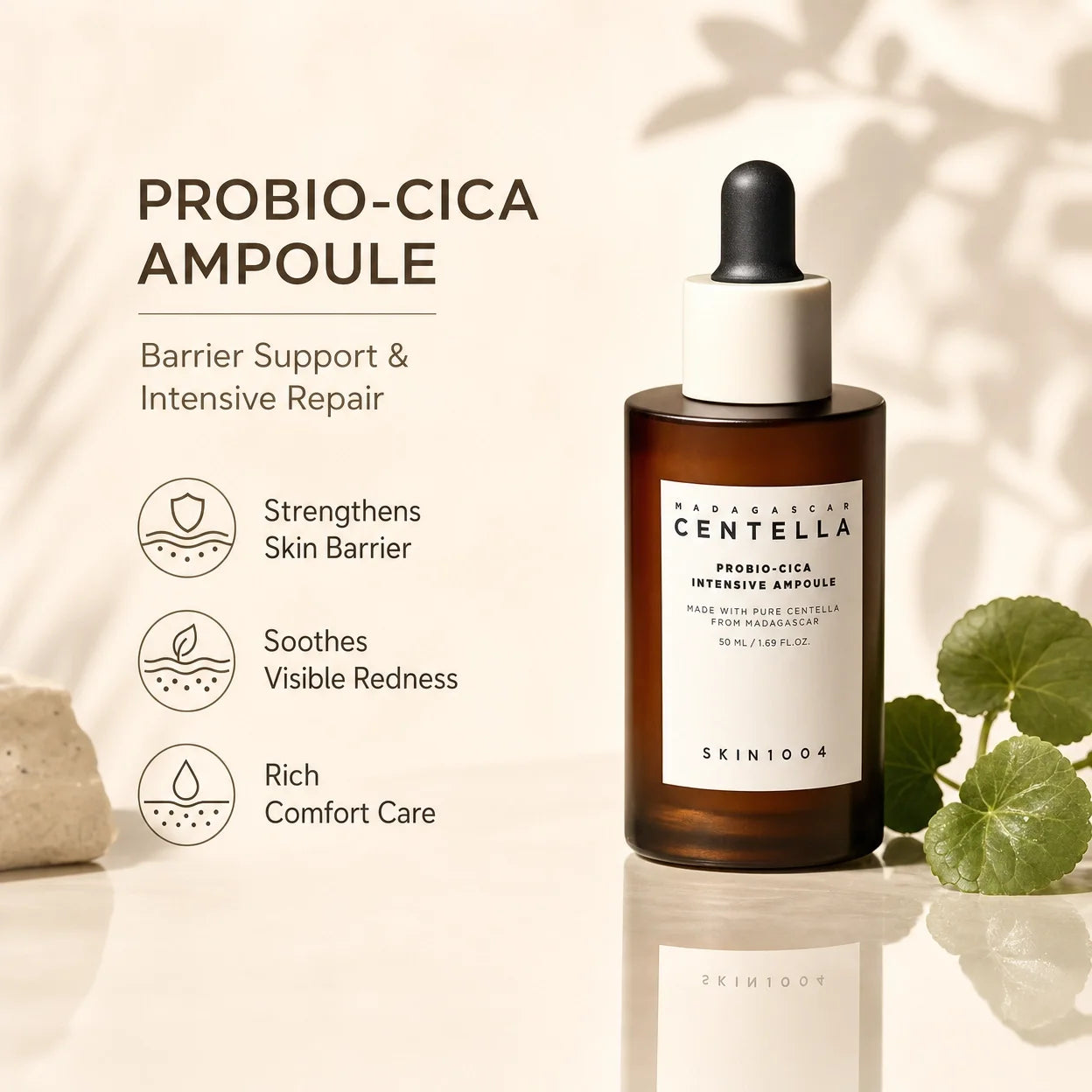 Ampolla de Centella Coreana, Sérum Hidratante Facial Iluminador, Calmante y Reparador de Poros, Suero Suave para el Cuidado Facial Diario.