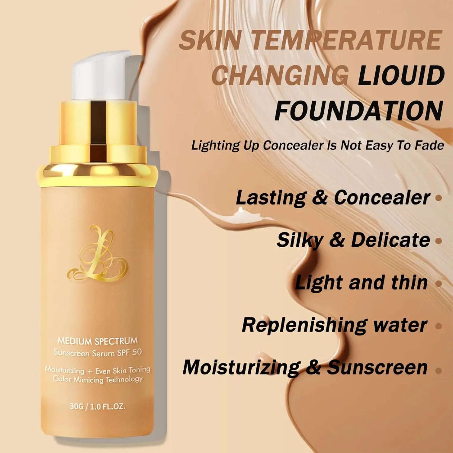 Base de maquillaje 4 en 1 que cambia de color: hidratante, corrector, protección solar, larga duración y resistente al agua.