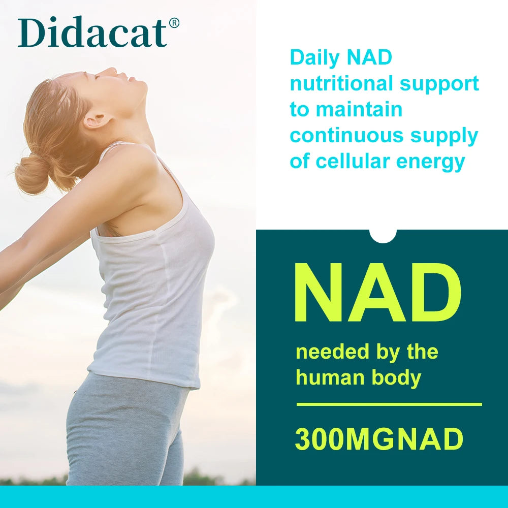 NAD + Resveratrol: antienvejecimiento, ayuda a aumentar la energía, promueve la salud celular y de la piel, neuroprotección y mejora del sueño.