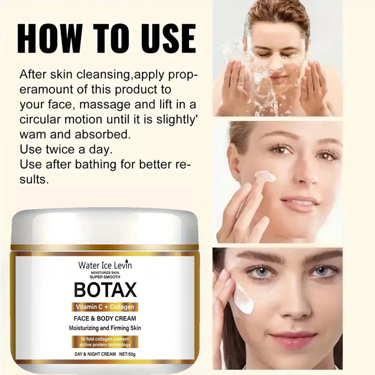 Crema de colágeno con niacinamida, crema hidratante facial reafirmante, para uso diurno y nocturno, contiene vitamina C, hidrata y nutre la piel sensible.
