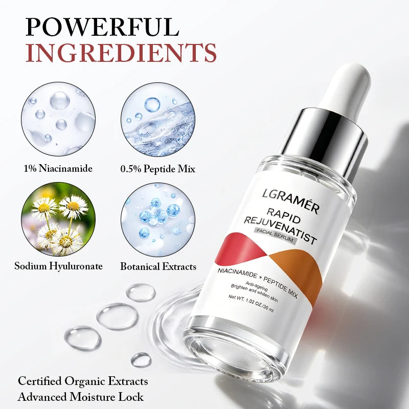 Sérum facial con péptidos de niacinamida de 30 ml/50 ml, esencia iluminadora antiedad, reduce la opacidad y unifica el tono de la piel.