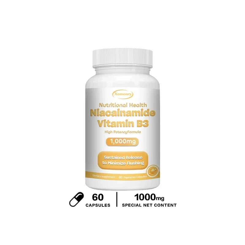 Cápsulas de niacinamida (vitamina B3): favorecen la función cerebral y la salud cardiovascular, aumentan la producción de energía y refuerzan el sistema inmunitario.