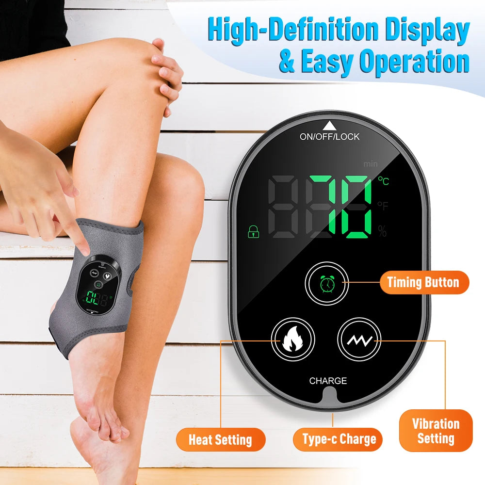 Masajeador de pies con doble motor, 6 niveles de calor, 3 niveles de vibración, masaje de pies y tobillos, compresa caliente y soporte de protección.