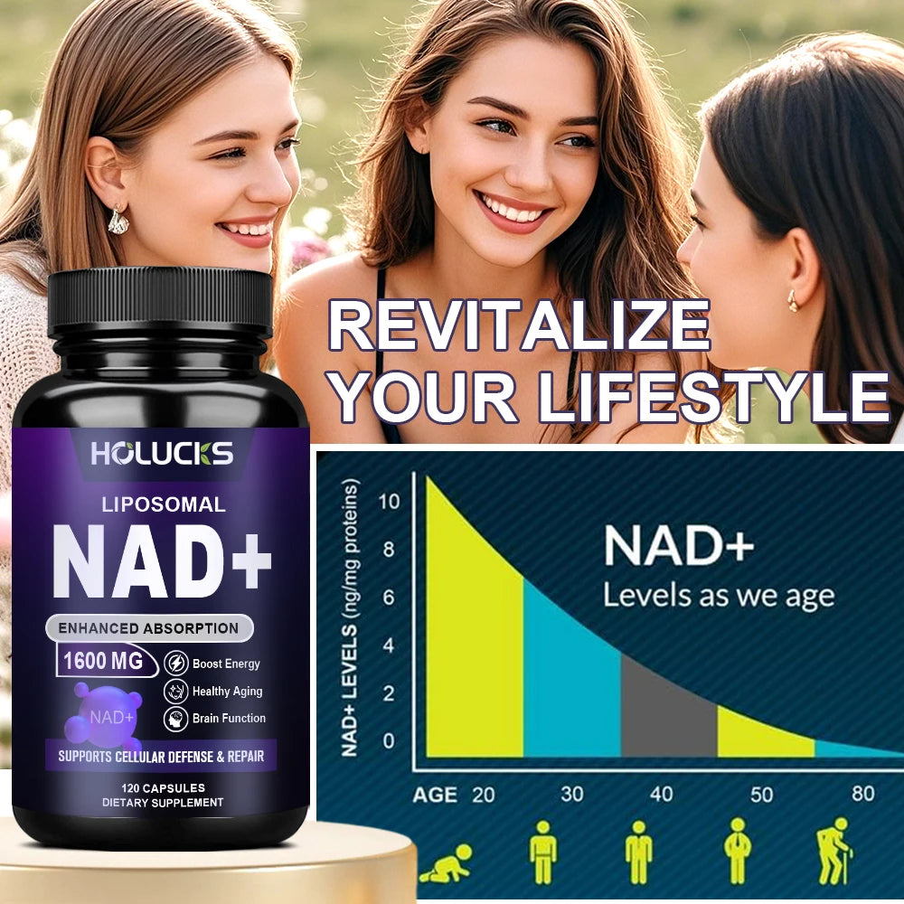 Suplemento NAD+ - con resveratrol, mejora la vitalidad celular, la reparación celular, antienvejecimiento, antioxidante, mejora la energía y la concentración.