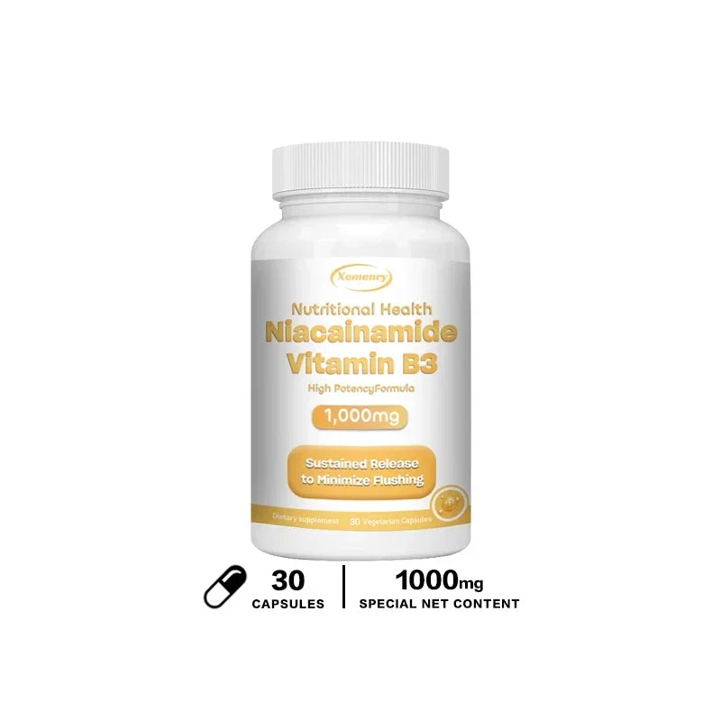 Cápsulas de niacinamida (vitamina B3): favorecen la función cerebral y la salud cardiovascular, aumentan la producción de energía y refuerzan el sistema inmunitario.