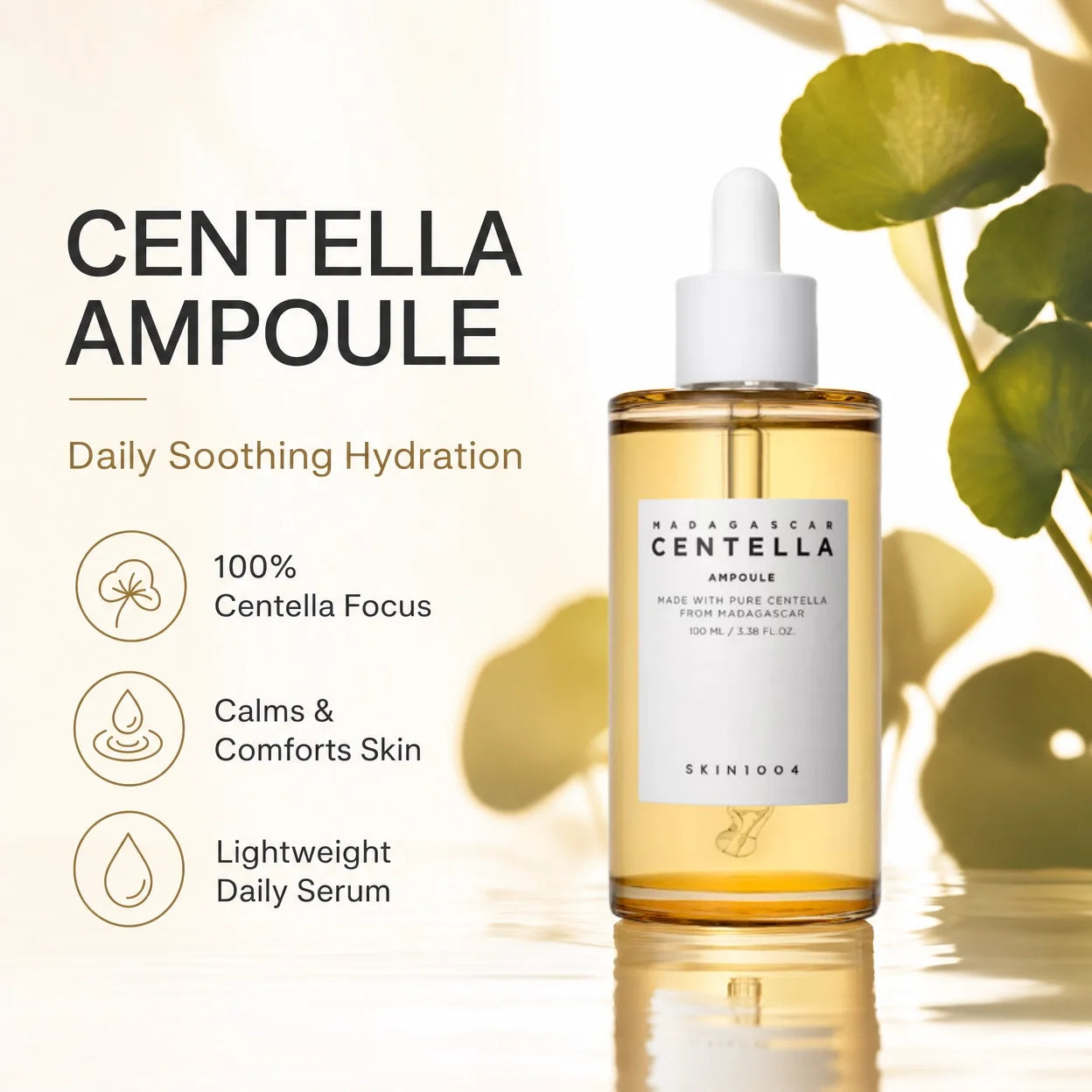 Ampolla de Centella Coreana, Sérum Hidratante Facial Iluminador, Calmante y Reparador de Poros, Suero Suave para el Cuidado Facial Diario.