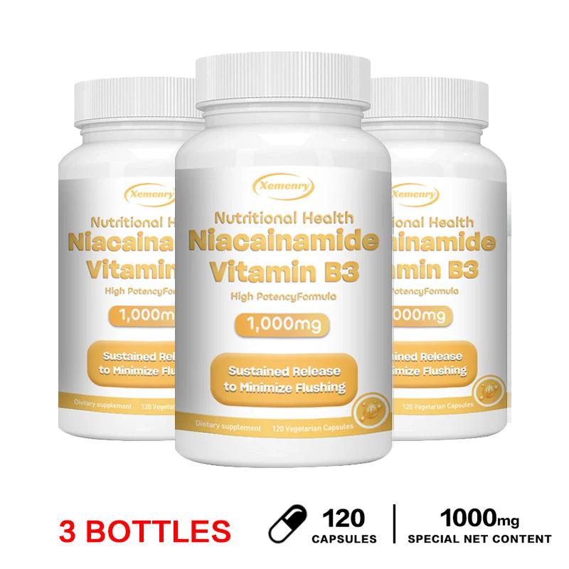 Cápsulas de niacinamida (vitamina B3): favorecen la función cerebral y la salud cardiovascular, aumentan la producción de energía y refuerzan el sistema inmunitario.