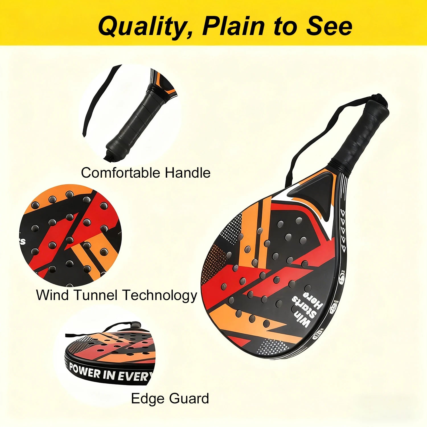 Raqueta de pádel  para principiantes e intermedios. Mango resistente antivibración. Empuñadura de plástico.