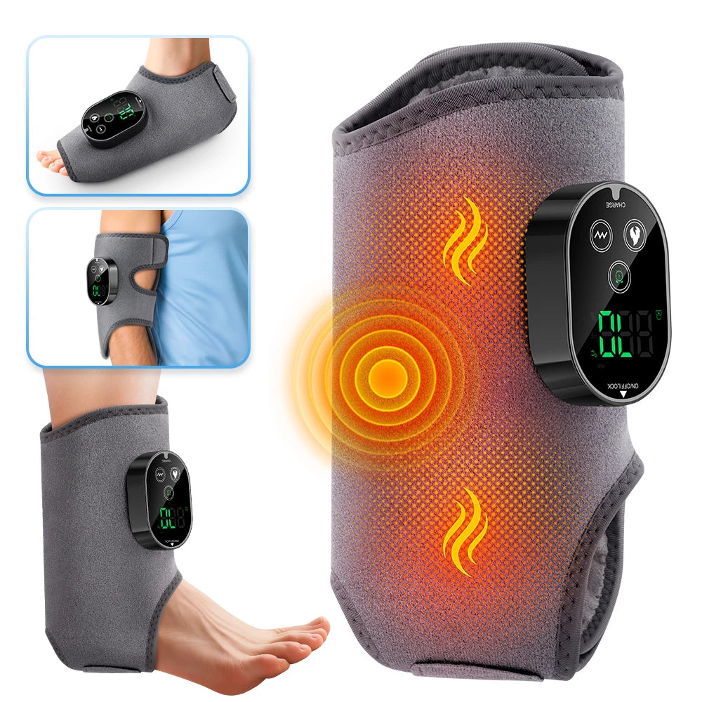 Masajeador de pies con doble motor, 6 niveles de calor, 3 niveles de vibración, masaje de pies y tobillos, compresa caliente y soporte de protección.