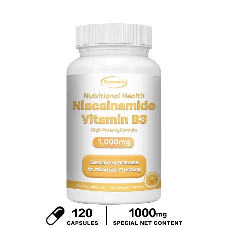 Cápsulas de niacinamida (vitamina B3): favorecen la función cerebral y la salud cardiovascular, aumentan la producción de energía y refuerzan el sistema inmunitario.