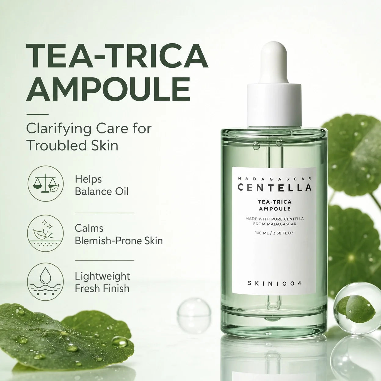 Ampolla de Centella Coreana, Sérum Hidratante Facial Iluminador, Calmante y Reparador de Poros, Suero Suave para el Cuidado Facial Diario.