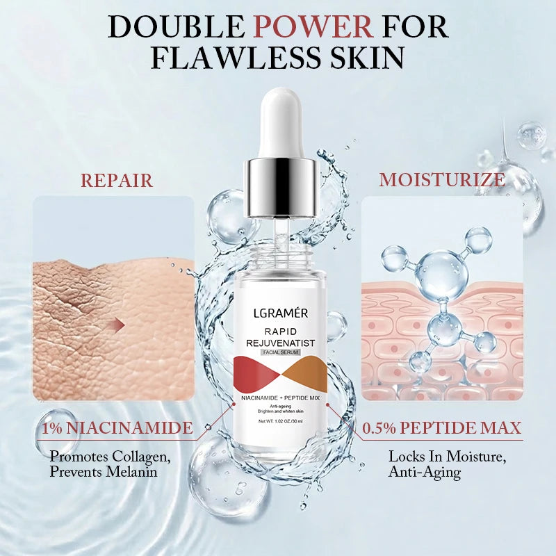 Sérum facial con péptidos de niacinamida de 30 ml/50 ml, esencia iluminadora antiedad, reduce la opacidad y unifica el tono de la piel.